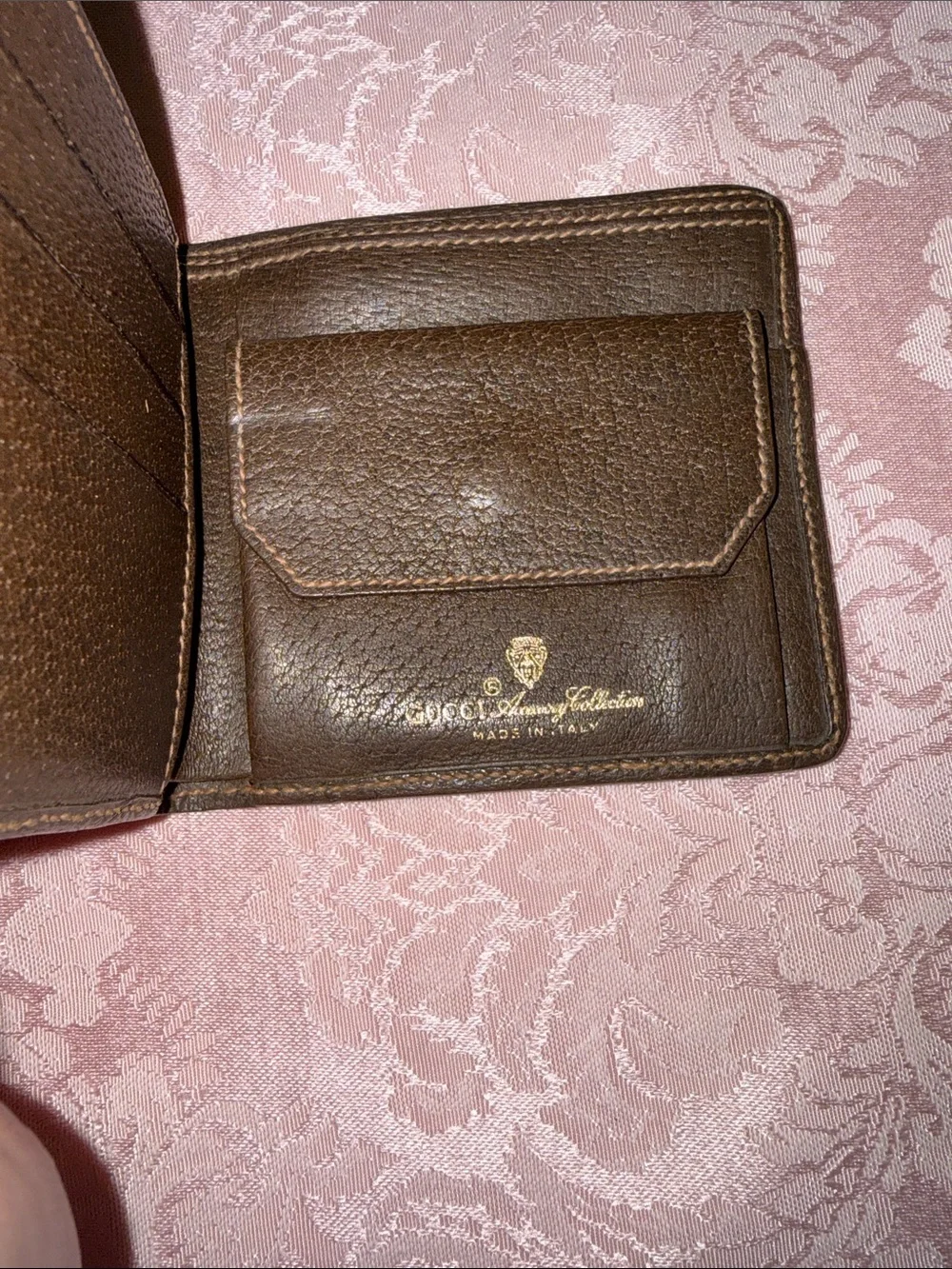 Gucci Brown GG Monogram Wallet with Brown Leather Corner